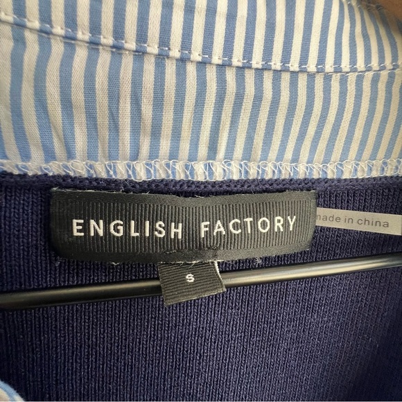 English Factory Blue Mixed Media Layered Cardigan Blouse Collared Button down - Picture 7 of 11